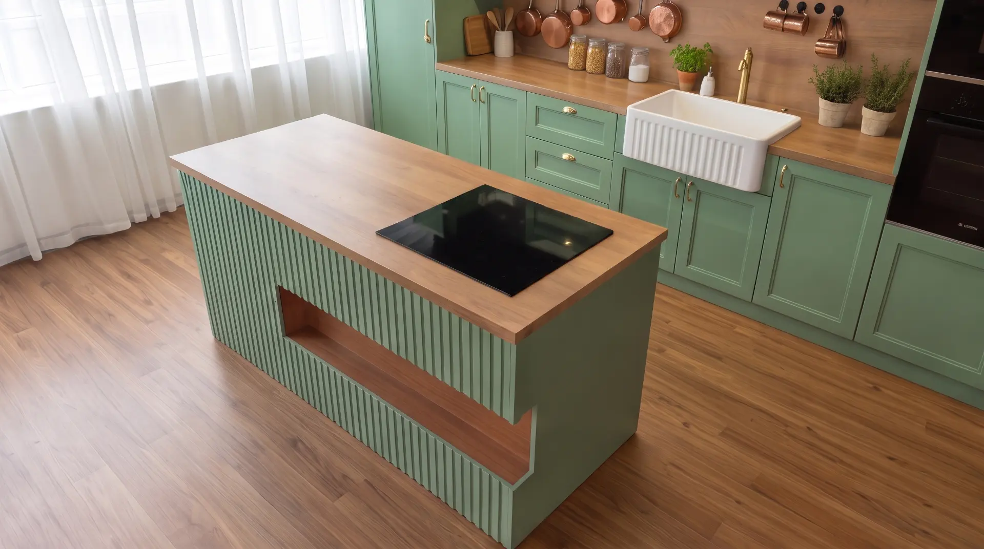 Kitchen studio set with marble island and natural light — view 3