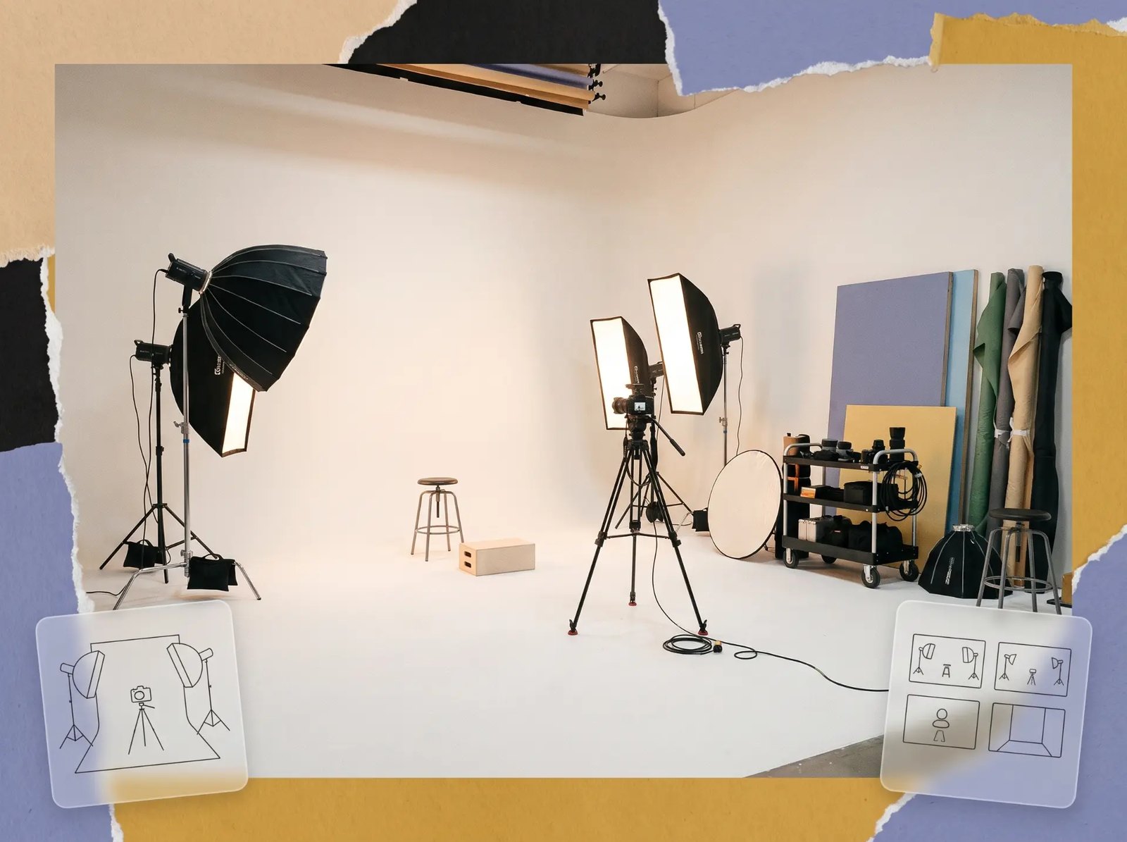 Modern creative studio with cyclorama and lighting