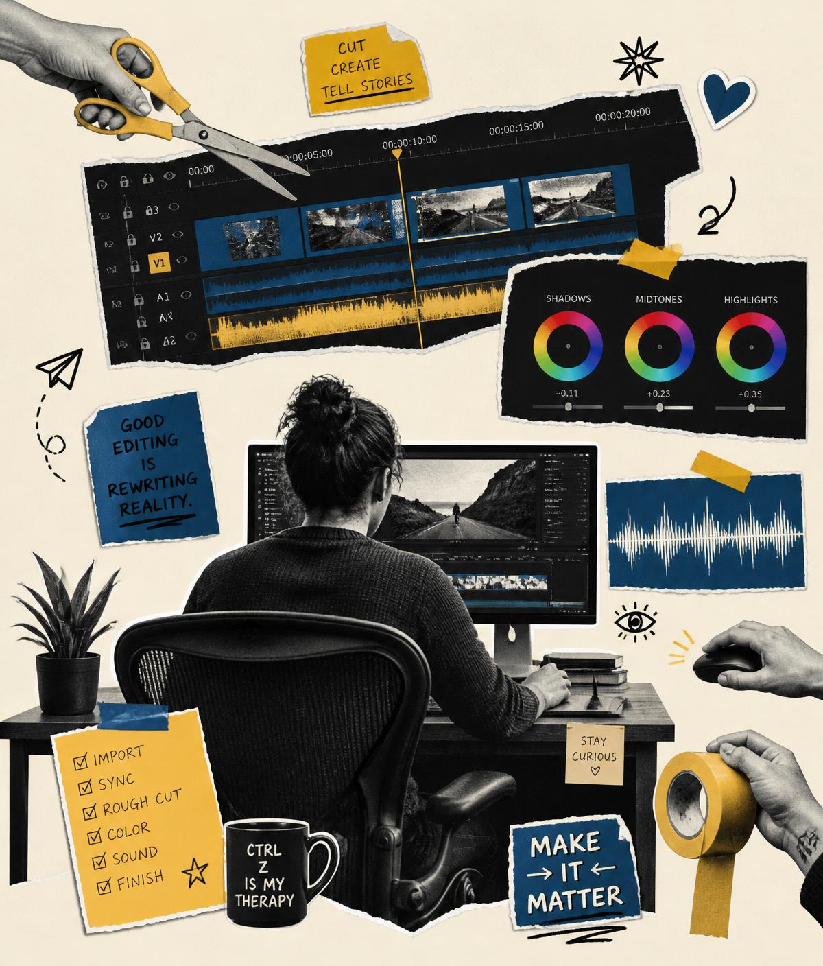 Professional editing workstation with color grading monitors