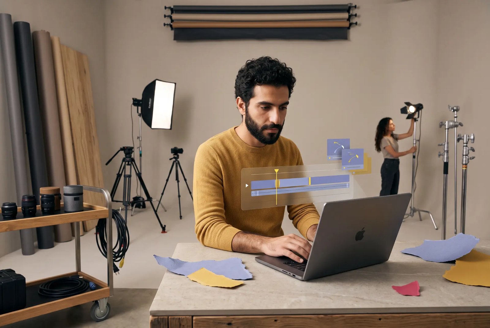Professional editing workstation with color grading monitors