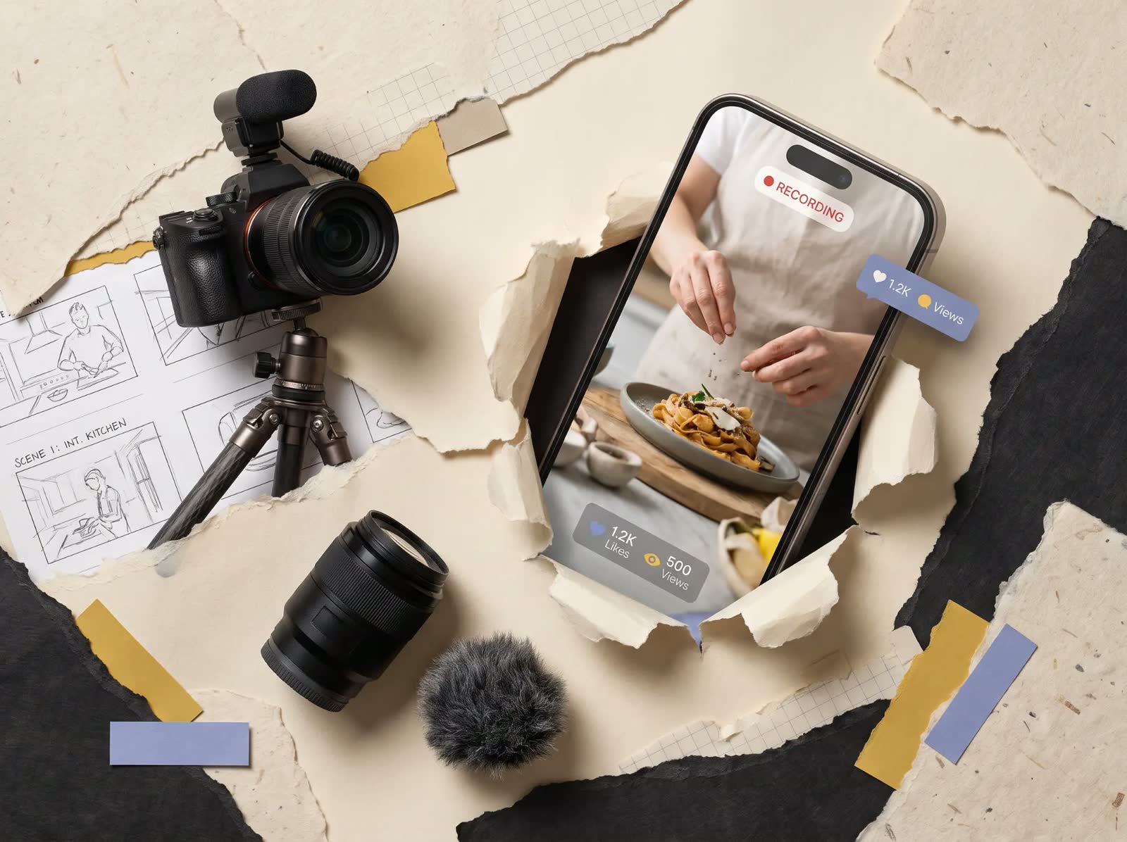 Professional production studio with camera equipment and lighting