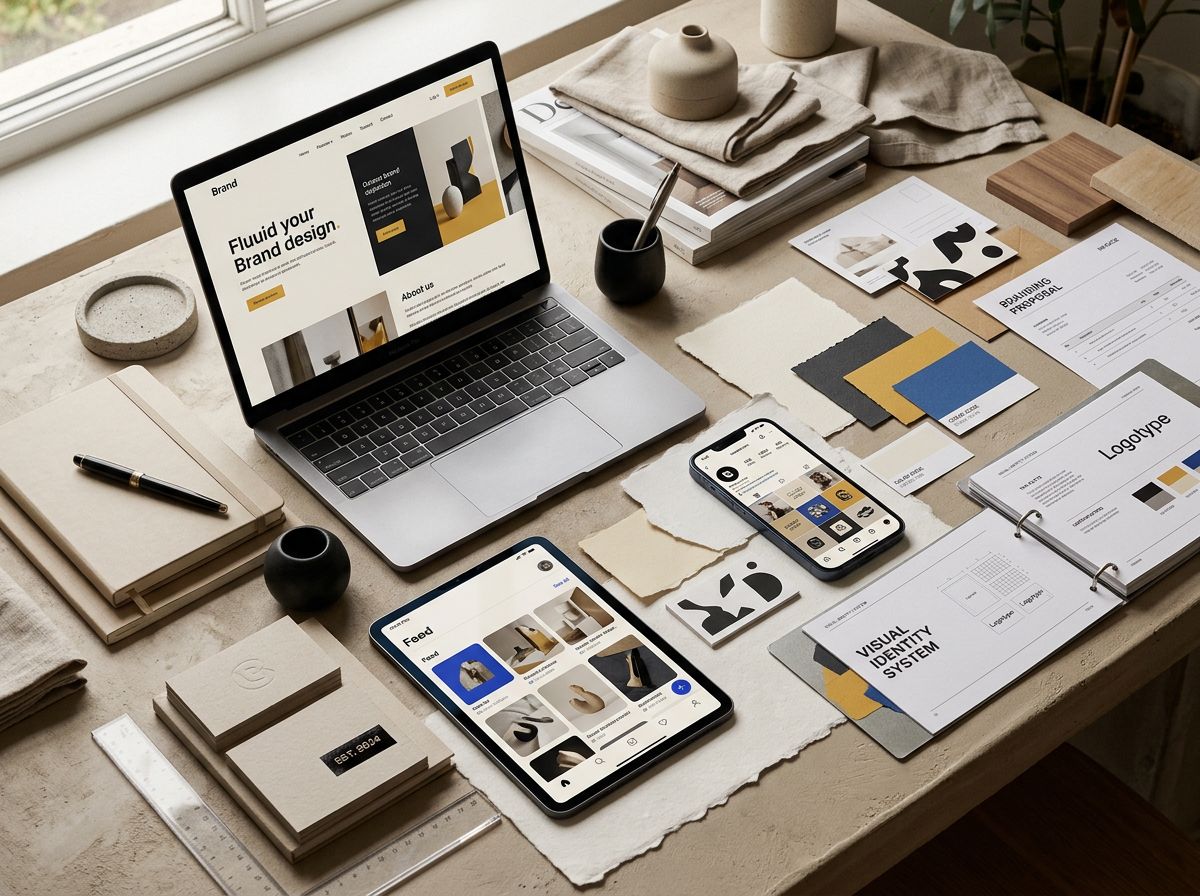 Branded social media templates and digital assets on a phone screen